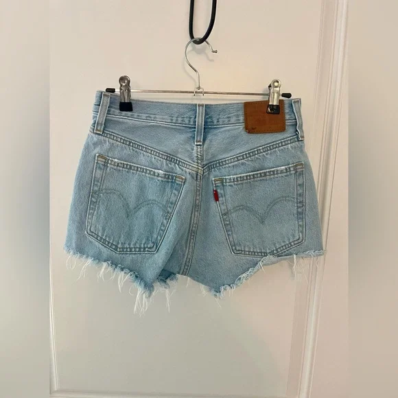 Levi’s 501 Distressed Light Blue Denim Shorts - Picture 2 of 5